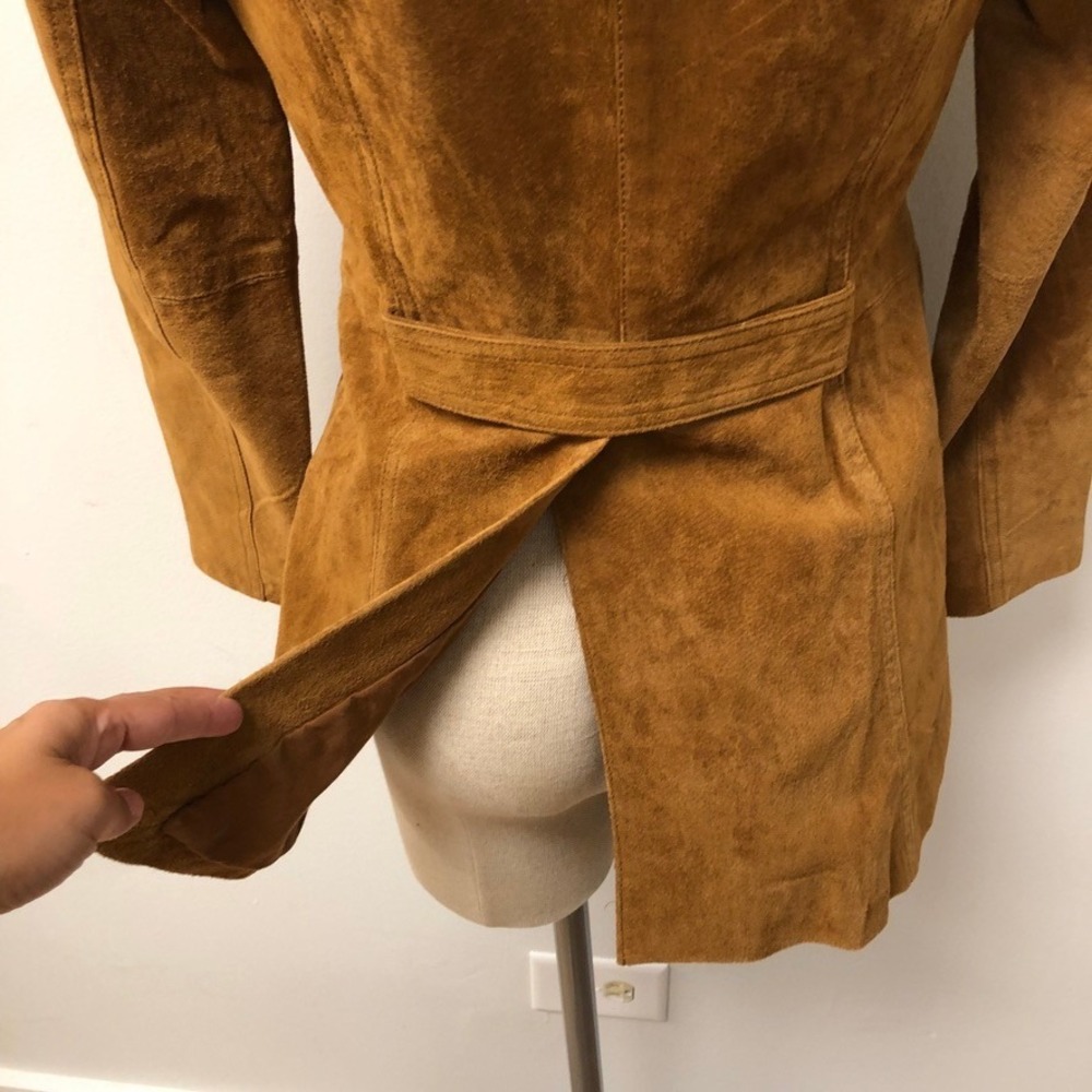 Zara Basic Suede Jacket Womens S Small Brown Double Breasted Pea Coat Blazer - Picture 5 of 8